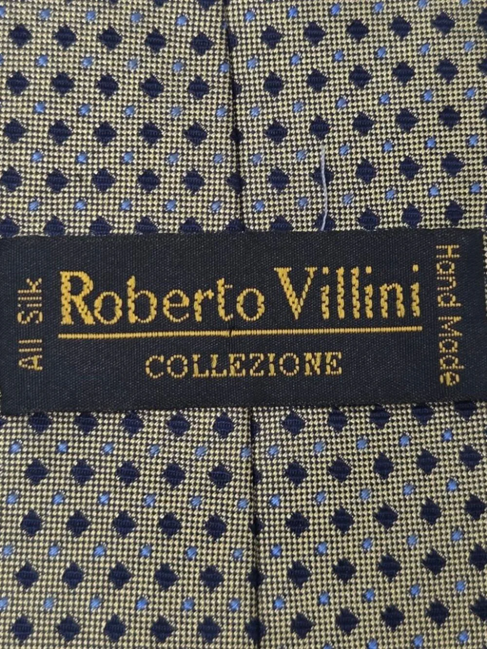 Roberto Villini Collezione Mens All Silk Tie 60 Inch Olive Navy Dot Pattern